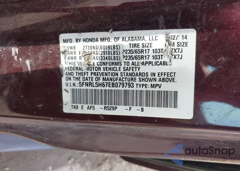 2014 Honda Odyssey Ex-L z USA, uszkodzony, nr VIN 5FNRL5H67EB079793
